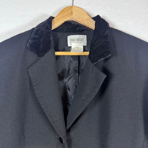 Y2K Hugo Buscati Dressy Coat Jacket Womens Black Velvet Trim 100% Wool Size 16 - Picture 3 of 7